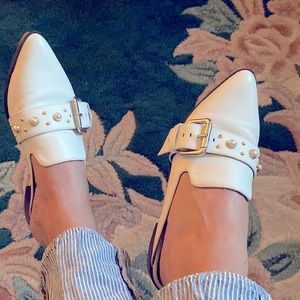 White flat mules